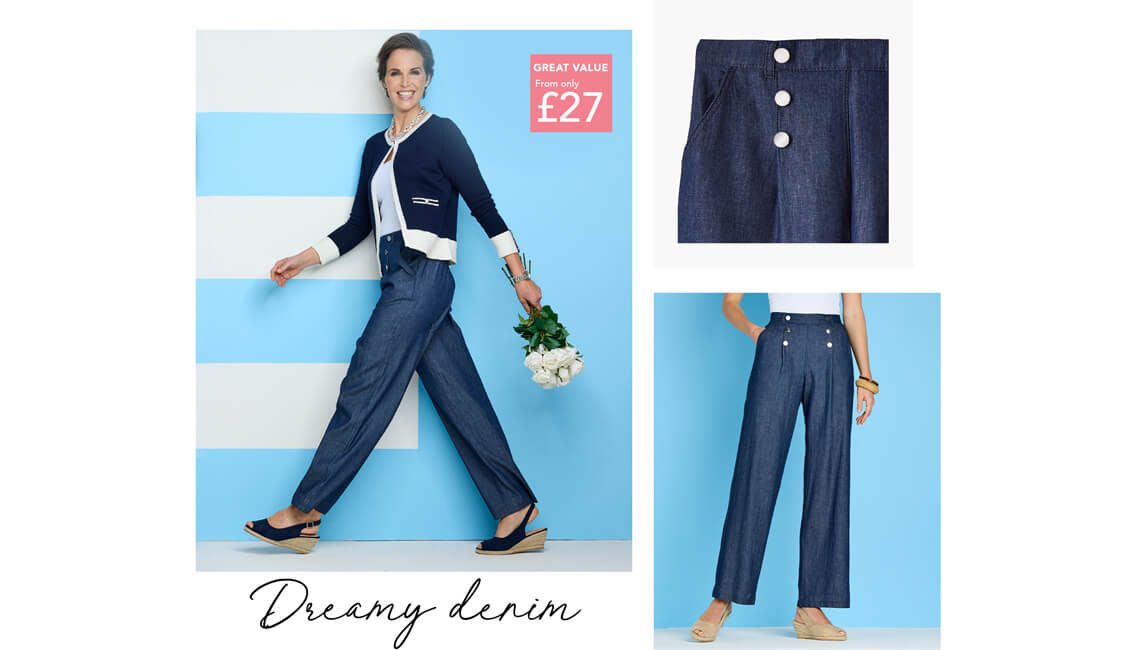 Pull On Denim Trouser with Button Front Detail - LT307